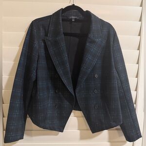Liverpool Green and Black Plaid Double-Breasted Blazer Jacket